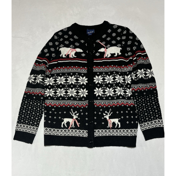 Nordic Fair Isle Knit Cardigan Womens S Reindeer Polar Bears Button Up Holiday - Picture 1 of 15